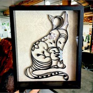 8x10 Handmade Framed Art , Cat black and white hints of gray